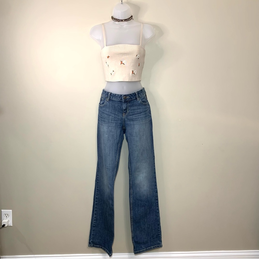 Forever 21 Embroidered Tube Top Tan Knit Spaghetti Straps Bandeau Boho Coquette